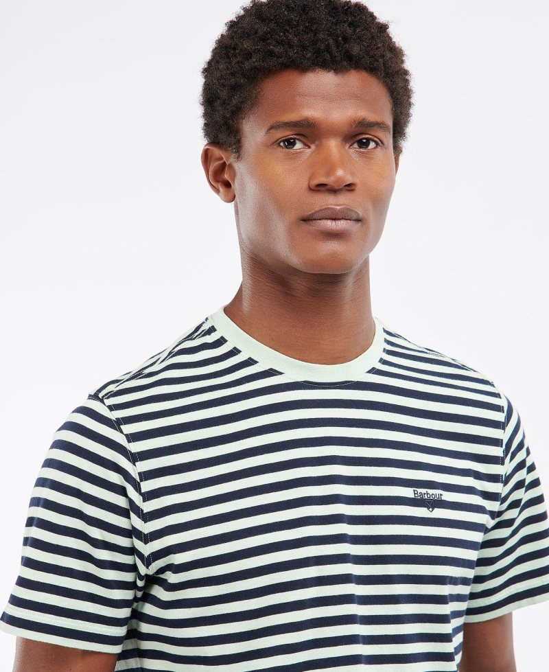 Camiseta Barbour Delamere Stripe Hombre Verde Menta | LXPH58179